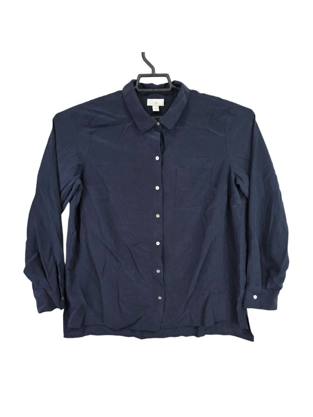 Womens J.Jill Navy Blue 100% Silk Button Down Shirt Long Sleeve Size M